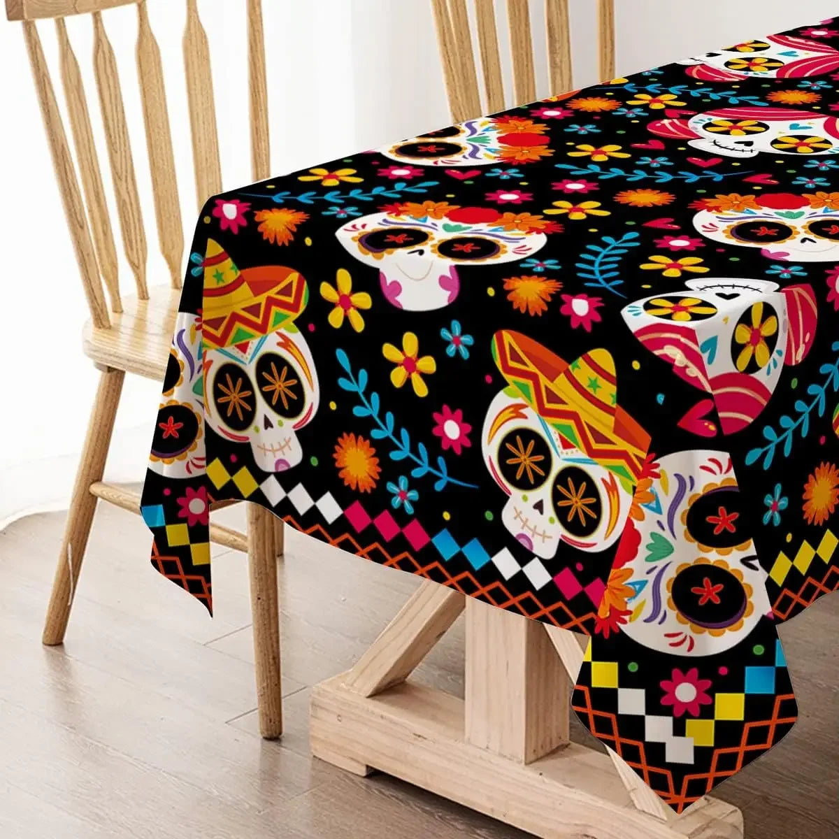 Day of The Dead Rectangle Tablecloth Sugar Skull Halloween Decor 2024