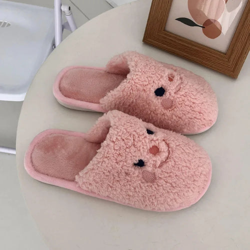 2024 Winter Plush Fur Slippers For Women / Cute Dog Furry Cotton