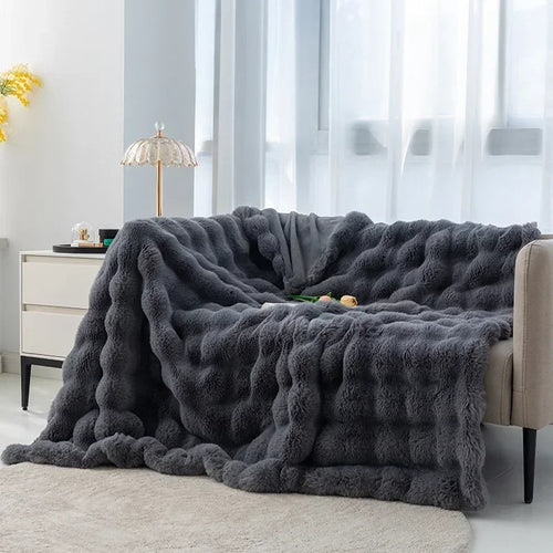 2024 Solid Color Faux Rabbit Fleece Blanket | Fluffy Soft Warm Throw