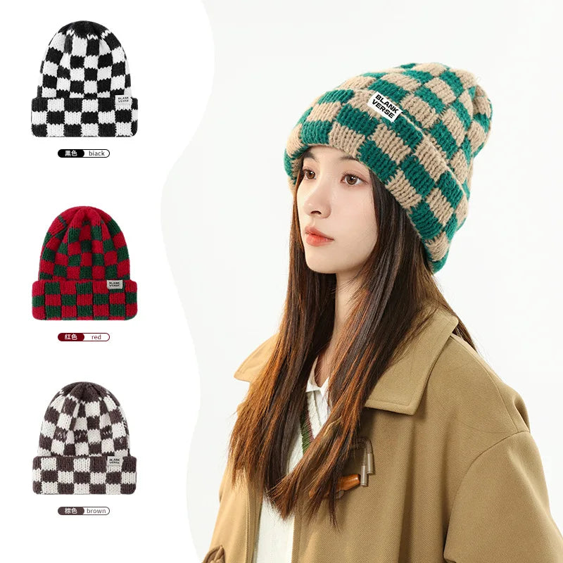 Classic Plaid Knit Beanie - Stylish Winter Hat