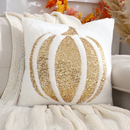 2024 1-Pack Halloween Pumpkin Plush Throw Pillow Covers With Sequin