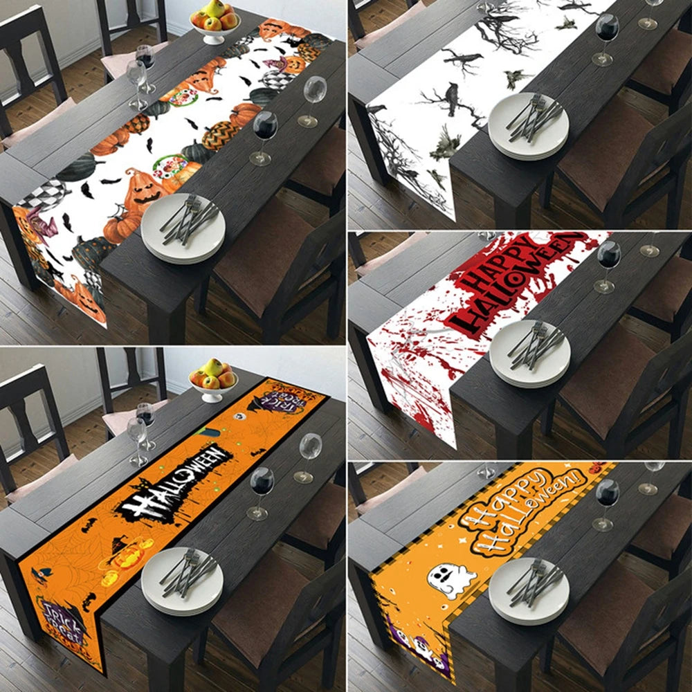 Halloween Decorations Table Runner For Home Pumpkin Bat Flag Cloth