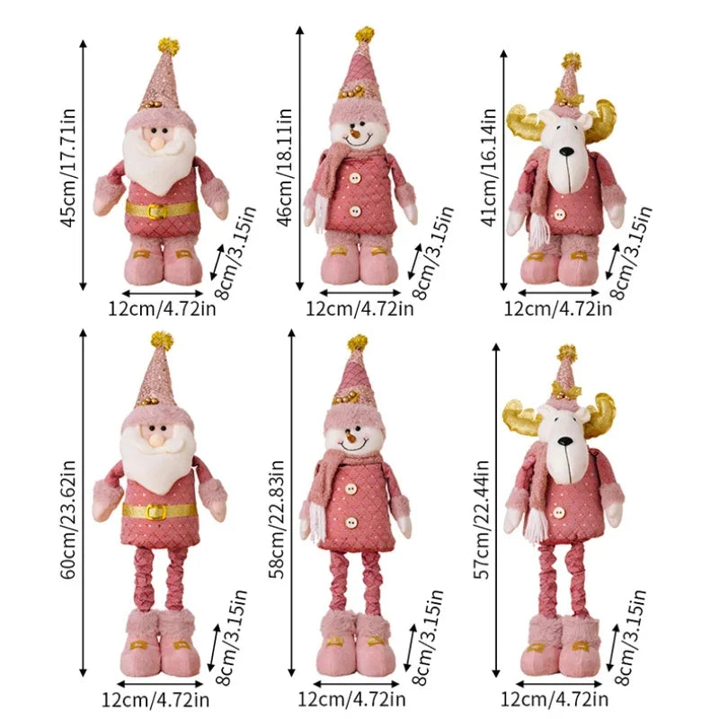 2024 Christmas Pink Santa Claus Snowman Reindeer Telescopic Doll Merry