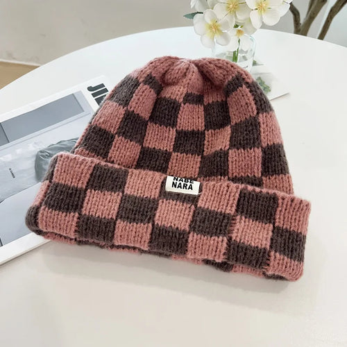 Classic Plaid Knit Beanie - Stylish Winter Hat