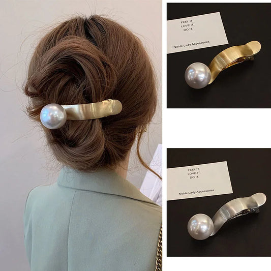 Fashion Metal Pearl Hair Clip – Elegant Temperament Duckbill Grip Hairpin