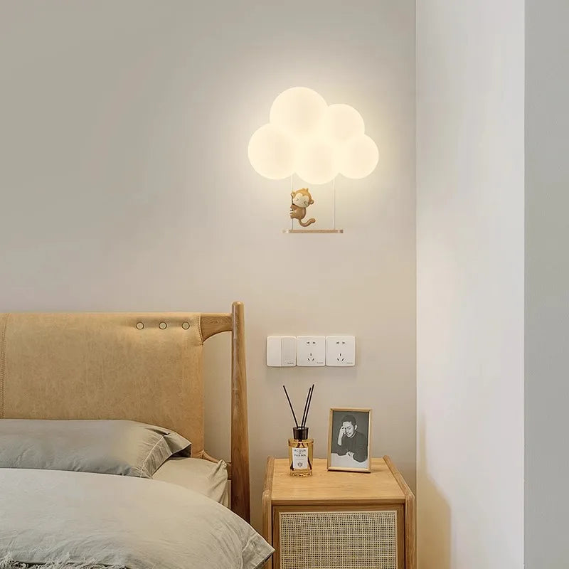 Monkey Light Wall Lamp White Cloud Sconce Nursery Room 2024