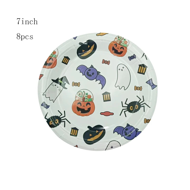 1Set Spider Ghost Pumpkin Printed Disposable Tableware Happy Halloween 2024