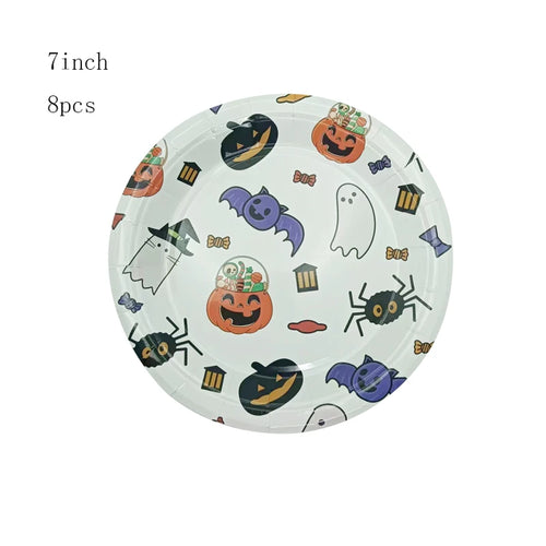 1Set Spider Ghost Pumpkin Printed Disposable Tableware Happy Halloween 2024