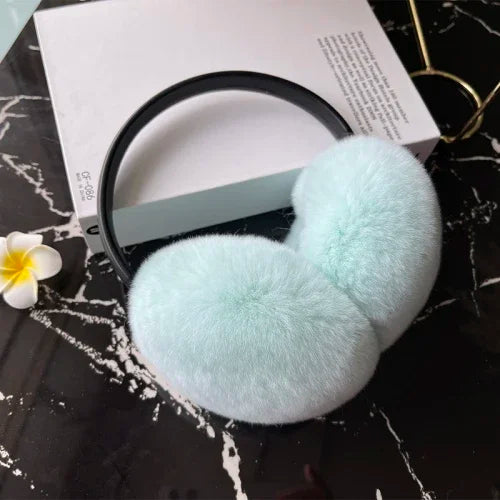 Women's Real Rex Rabbit Fur Earmuffs - Soft & Warm Winter Headgear