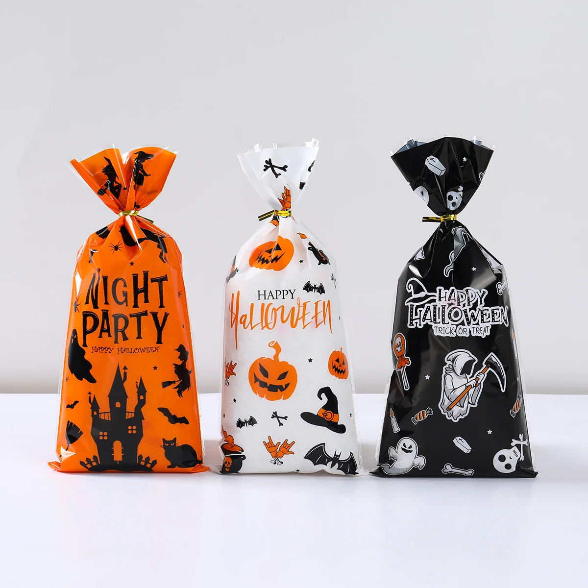 50pcs Halloween Gift Bags Pumpkin Ghost Bat Candy Cookie Bags for Kids