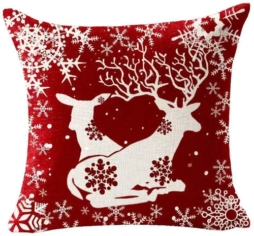 Holiday Cotton Linen Santa Snowflake Elk Decorative Throw Pillow