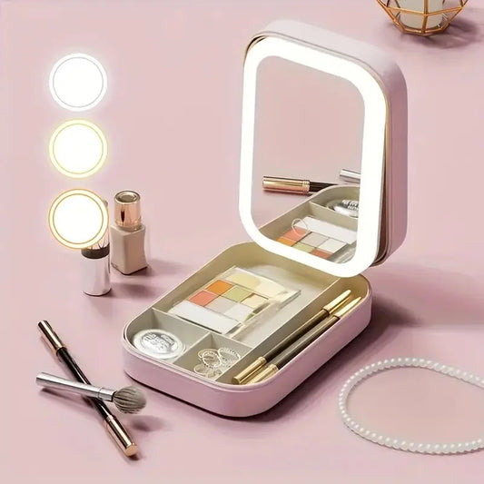 2025 LED Mirror Makeup Storage Box Portable Travel Case