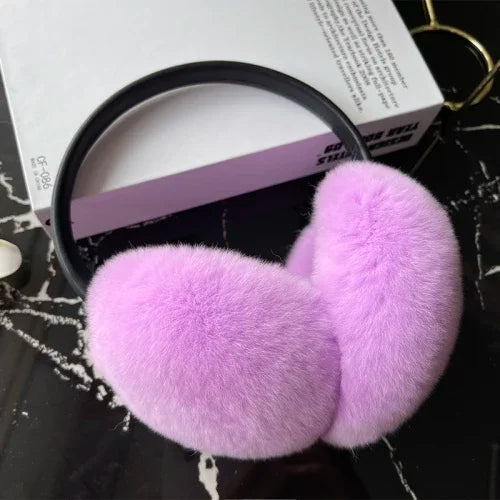 Women's Real Rex Rabbit Fur Earmuffs - Soft & Warm Winter Headgear