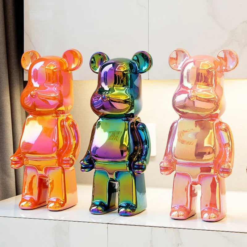 2024 Resin Bear Sculpture | Bold Water Transfer Print Decor for Living Room