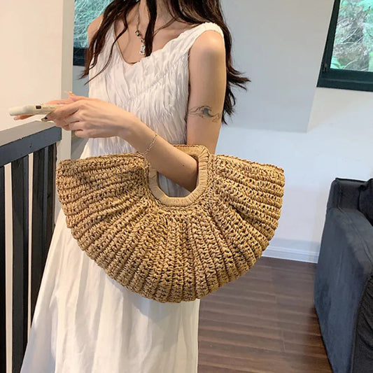 Half Moon Design Basket  Beach Straw Bag