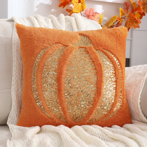 2024 1-Pack Halloween Pumpkin Plush Throw Pillow Covers With Sequin