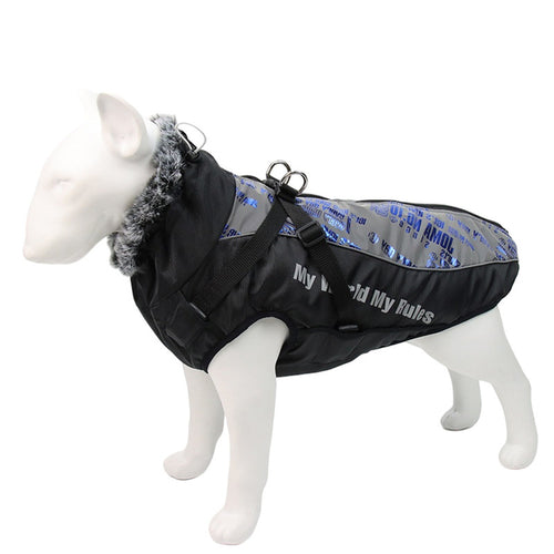 2024 Waterproof Large Dog Clothes Winter Dog Coat With Harness Furry Collar