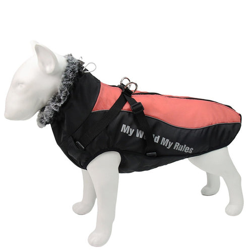 2024 Waterproof Large Dog Clothes Winter Dog Coat With Harness Furry Collar