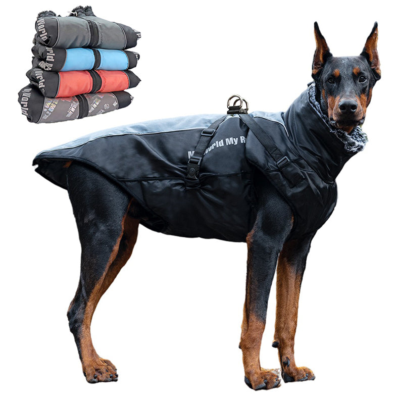 2024 Waterproof Large Dog Clothes Winter Dog Coat With Harness Furry Collar