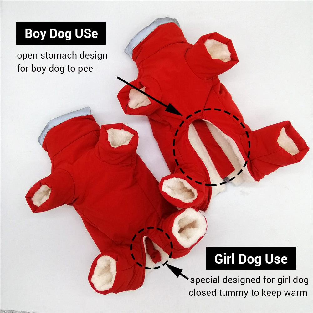 Winter Overalls for Dogs Warm Waterproof Pet Jumpsuit Trousers Male/