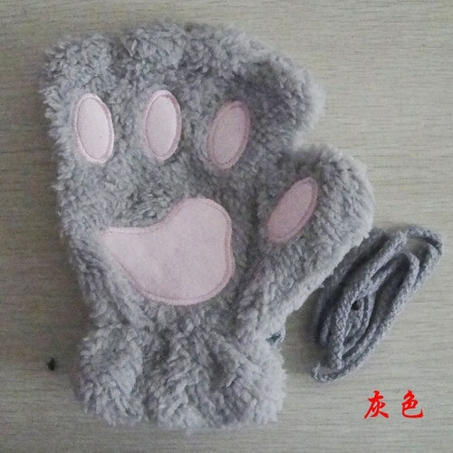 Fluffy Bear & Cat Paw Mittens – Winter Gloves