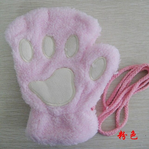 Fluffy Bear & Cat Paw Mittens – Winter Gloves