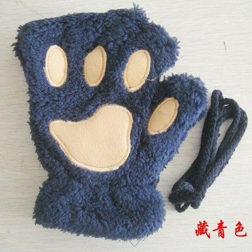 Fluffy Bear & Cat Paw Mittens – Winter Gloves