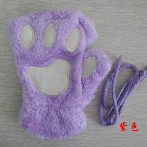 Fluffy Bear & Cat Paw Mittens – Winter Gloves