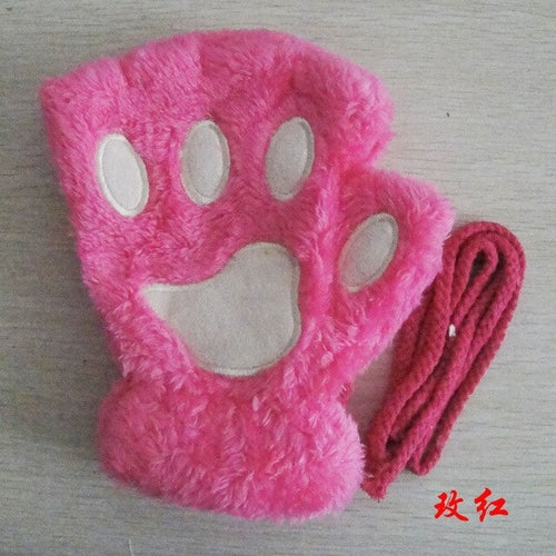 Fluffy Bear & Cat Paw Mittens – Winter Gloves