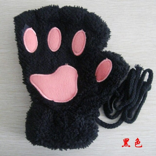 Fluffy Bear & Cat Paw Mittens – Winter Gloves