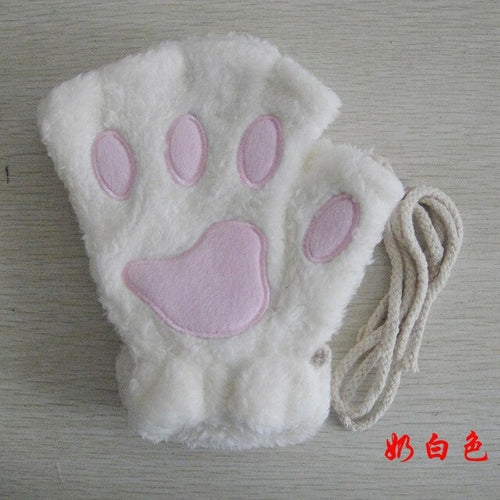 Fluffy Bear & Cat Paw Mittens – Winter Gloves