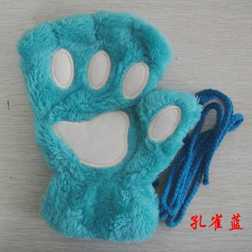 Fluffy Bear & Cat Paw Mittens – Winter Gloves