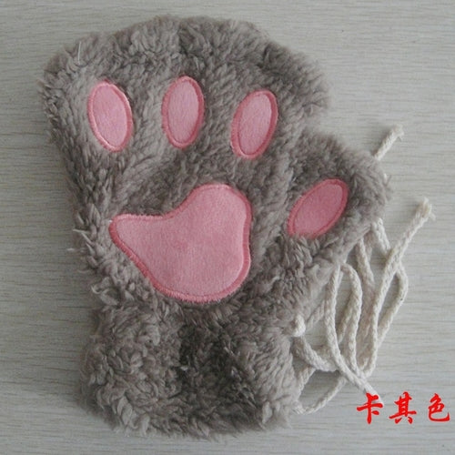 Fluffy Bear & Cat Paw Mittens – Winter Gloves