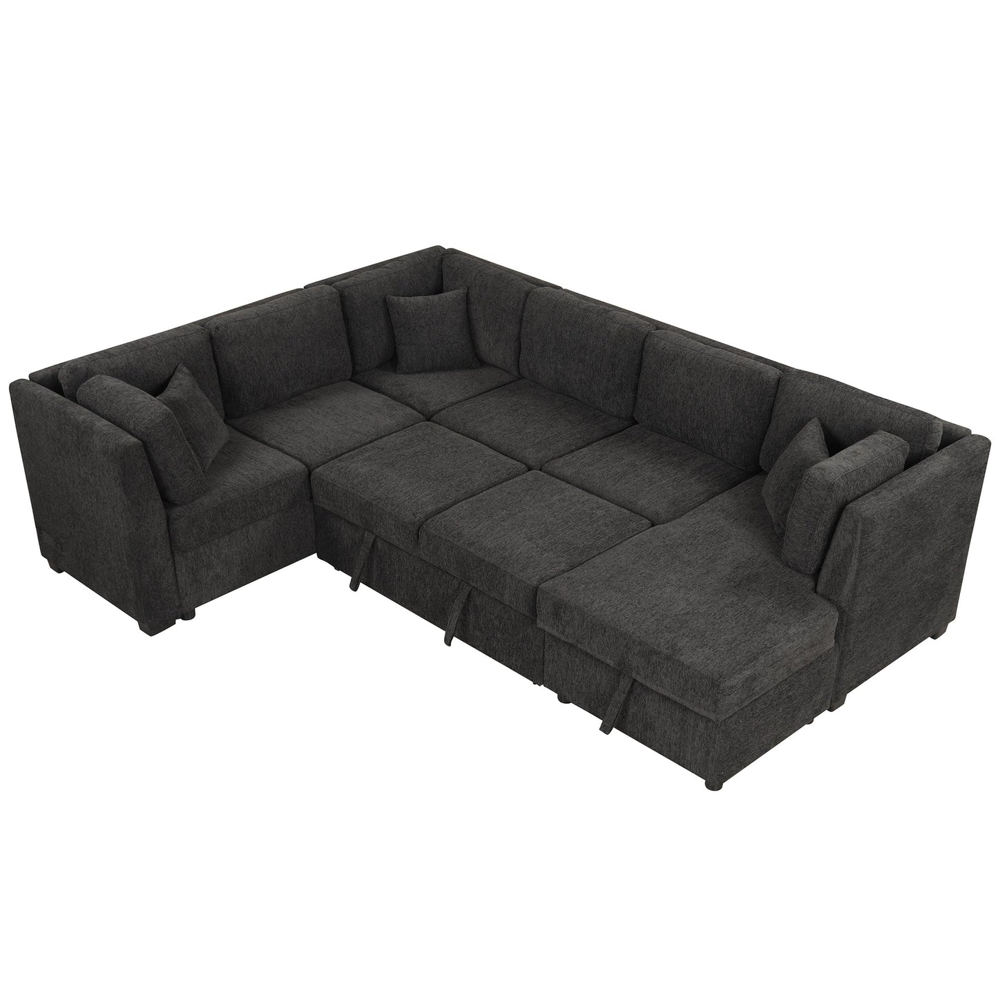 108.6" U-shaped Sectional Sofa Pull out Sofa Bed with Two USB Ports,