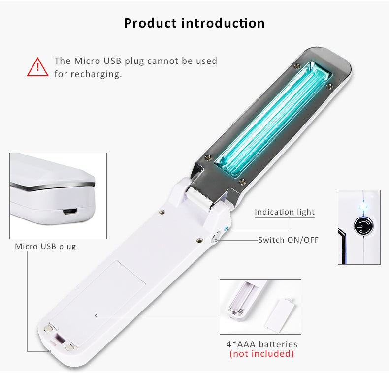 Portable UV disinfection stick folding handheld sterilizing lamp