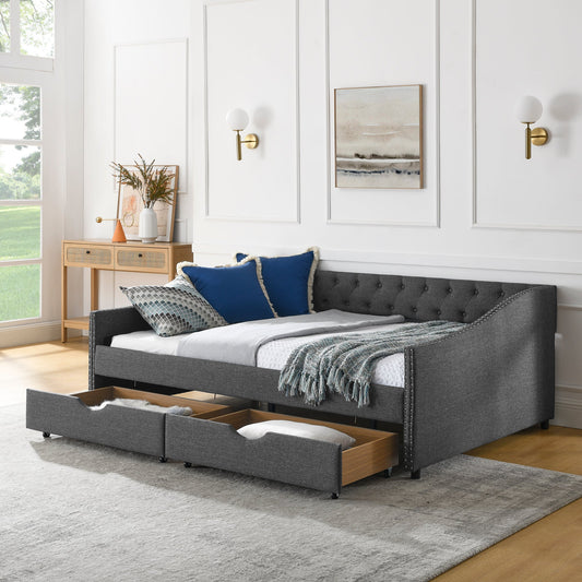 Full Size Daybed with Drawers Upholstered Tufted Sofa Bed, with Button